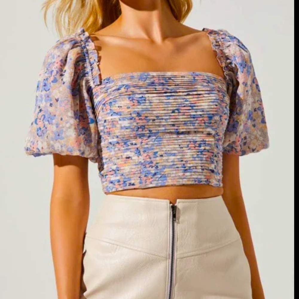 Astr Cropped Floral Puffed Sleeve Top M Cottagecore NWT